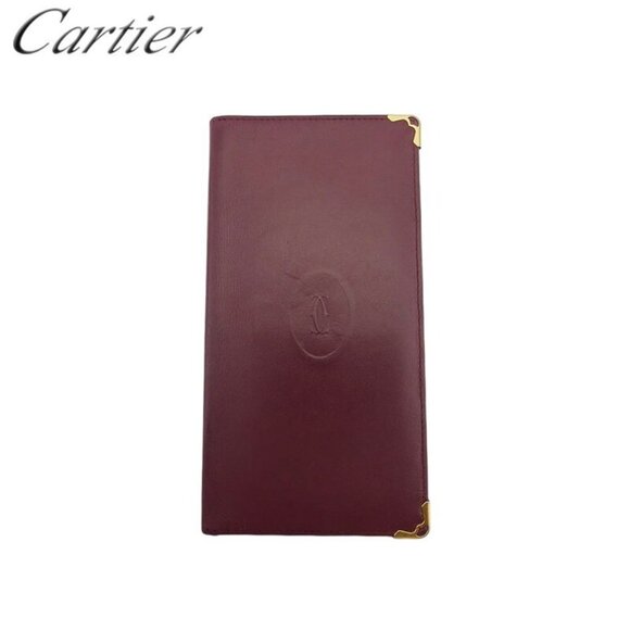 Cartier Long Bill Holder Mastline Bordeaux Leather Authentic Used